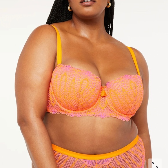 SAVAGE FENTY by Rihanna Stranded In Lace Crochet Balconette Bra 38DD Orange Crm - Picture 11 of 11